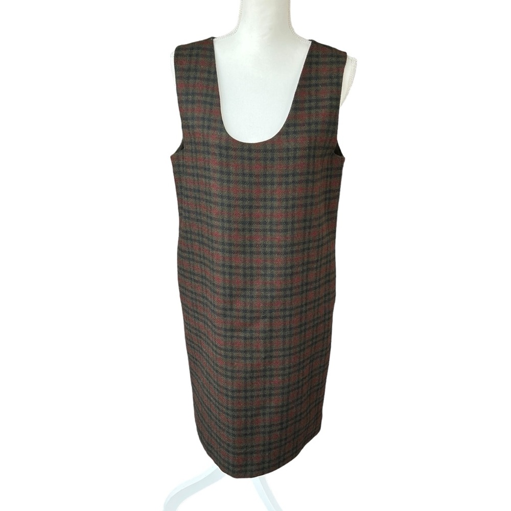 VTG Harve Bernard brown plaid sleeveless dress wool knee length women 12 petite